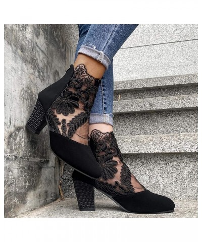 Chelsea Ankle Booties for Women, Women's Vintage Embroidery Pointed Toe Zipper High Heel Short Naked Boots Z 02-black $23.16 ...