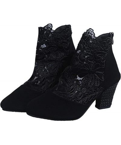 Chelsea Ankle Booties for Women, Women's Vintage Embroidery Pointed Toe Zipper High Heel Short Naked Boots Z 02-black $23.16 ...