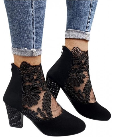 Chelsea Ankle Booties for Women, Women's Vintage Embroidery Pointed Toe Zipper High Heel Short Naked Boots Z 02-black $23.16 ...