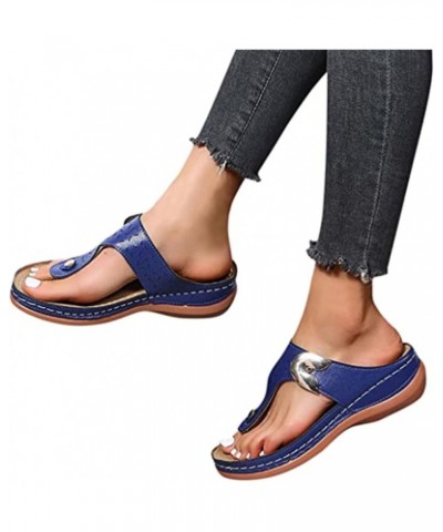 2022 New Women's Metal Decor Feature Pattern Wedge Flip-Flops,Flip Flops Slider T-Strap Sandals with Arch Support Open,Gray,3...