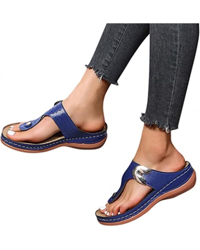 2022 New Women's Metal Decor Feature Pattern Wedge Flip-Flops,Flip Flops Slider T-Strap Sandals with Arch Support Open,Gray,3...