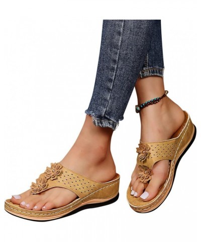 Women Arch Support Cushioned Thick Sole Flip Flops Peep Toe Sandal Criss-Cross Non-Slip Heeled Sandals 67-lwvqg-6-khaki $16.4...