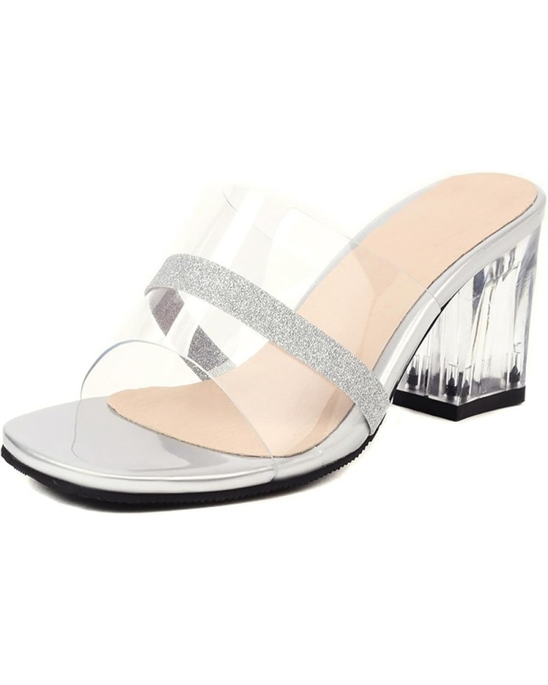 Transparent Mule Slippers Women Slides Sandals Silver 2 $19.13 Sandals