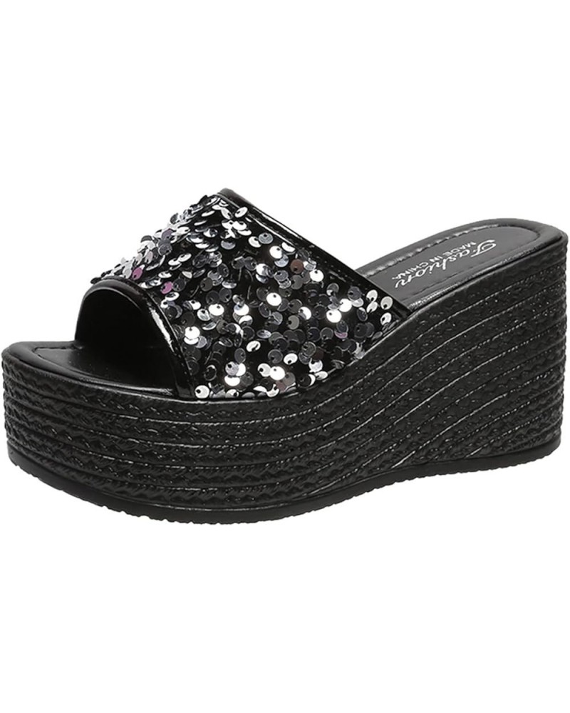 Sandals for Women Breathable Buckle Strap Shoes Mouth Flowers Rhinestone Ladies Sandals Fish Wedge Heel Women's Black 8.5 $19...