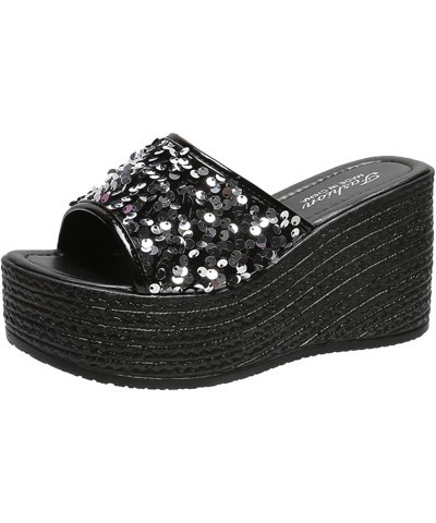 Sandals for Women Breathable Buckle Strap Shoes Mouth Flowers Rhinestone Ladies Sandals Fish Wedge Heel Women's Black 8.5 $19...