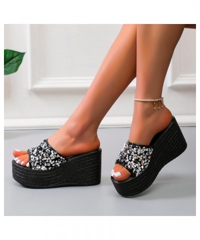 Sandals for Women Breathable Buckle Strap Shoes Mouth Flowers Rhinestone Ladies Sandals Fish Wedge Heel Women's Black 8.5 $19...