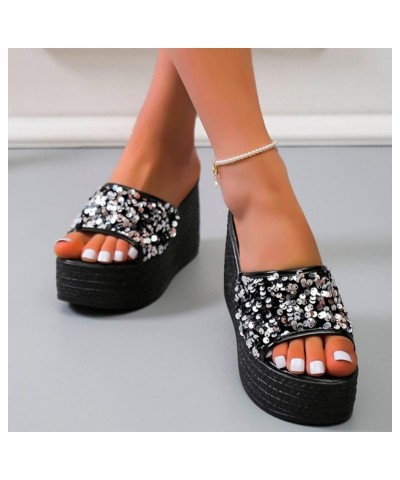 Sandals for Women Breathable Buckle Strap Shoes Mouth Flowers Rhinestone Ladies Sandals Fish Wedge Heel Women's Black 8.5 $19...