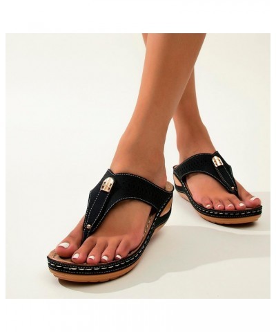 Arch Support Sandals Women's Black Flip Flops Arch Support Wedge Sandals Comfortable Cute Summer Shoes Boho $16.95 Athletic S...