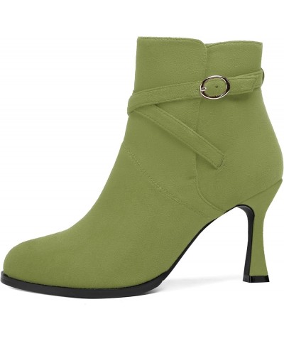 Womens Round Toe Fashion Solid Office Suede Ankle Strap Buckle Spool High Heel Ankle High Boots 3.3 Inch Olive Green $42.49 B...