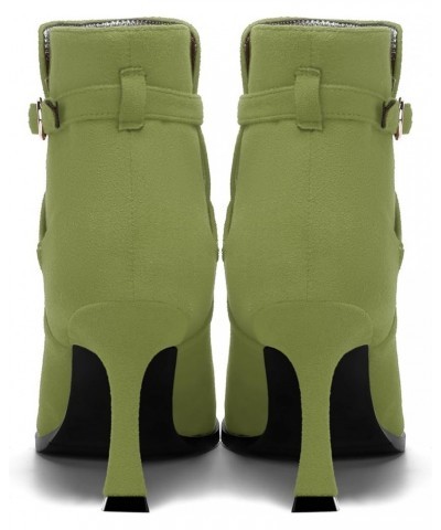 Womens Round Toe Fashion Solid Office Suede Ankle Strap Buckle Spool High Heel Ankle High Boots 3.3 Inch Olive Green $42.49 B...