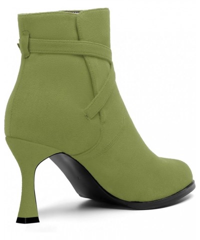 Womens Round Toe Fashion Solid Office Suede Ankle Strap Buckle Spool High Heel Ankle High Boots 3.3 Inch Olive Green $42.49 B...