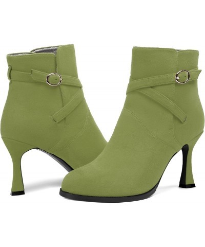 Womens Round Toe Fashion Solid Office Suede Ankle Strap Buckle Spool High Heel Ankle High Boots 3.3 Inch Olive Green $42.49 B...