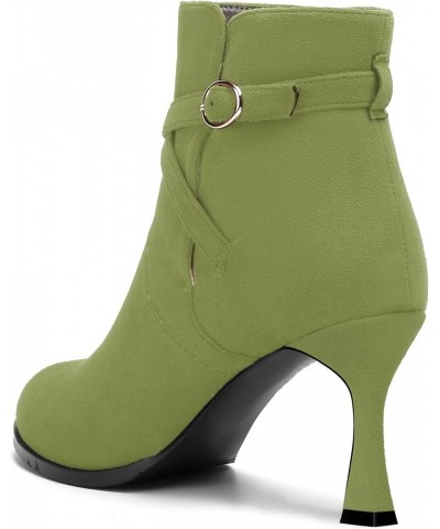 Womens Round Toe Fashion Solid Office Suede Ankle Strap Buckle Spool High Heel Ankle High Boots 3.3 Inch Olive Green $42.49 B...