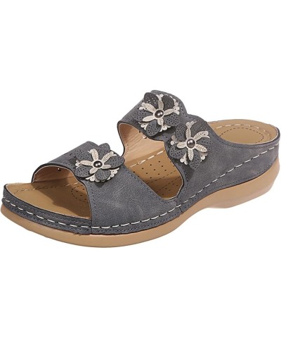 Fashion Summer Women Sandals Thick Sole Wedge Heel Lightweights Flowers Casual And Womens Extra Wide Sandals Size 12 Grey $10...