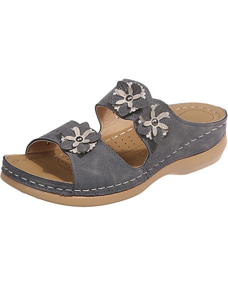 Fashion Summer Women Sandals Thick Sole Wedge Heel Lightweights Flowers Casual And Womens Extra Wide Sandals Size 12 Grey $10...