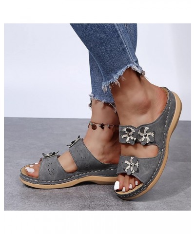 Fashion Summer Women Sandals Thick Sole Wedge Heel Lightweights Flowers Casual And Womens Extra Wide Sandals Size 12 Grey $10...