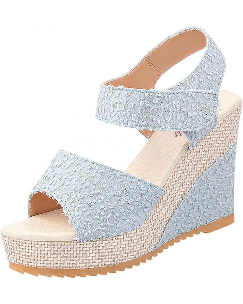 Women's Sandals Wedge Platform Sandals Gladiator Flip-Flop Roman Ankle Strappy Zipper Flat Hiking Sandals LS2 Sky Blue $19.77...