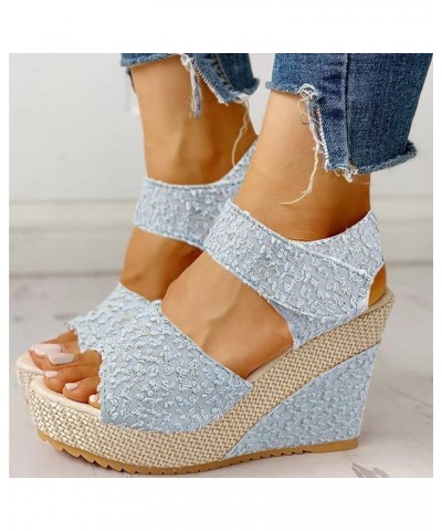 Women's Sandals Wedge Platform Sandals Gladiator Flip-Flop Roman Ankle Strappy Zipper Flat Hiking Sandals LS2 Sky Blue $19.77...