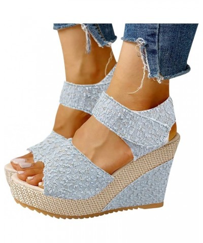 Women's Sandals Wedge Platform Sandals Gladiator Flip-Flop Roman Ankle Strappy Zipper Flat Hiking Sandals LS2 Sky Blue $19.77...