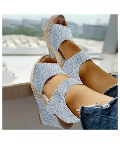 Women's Sandals Wedge Platform Sandals Gladiator Flip-Flop Roman Ankle Strappy Zipper Flat Hiking Sandals LS2 Sky Blue $19.77...