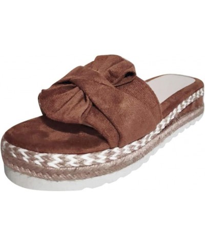 Open Weave Slip-On Breathable Flat Women's Beach Toe Shoes Bow Summer Brown Leather Sandals Women Heeled (White, 6.5-7) 7.5 B...