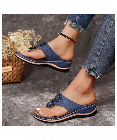 Women Ankle Strap Crossbands Low Wedges Sandals Beach Vacation Casual Boho Flat Mid-Heel Flip Flops Shoe 141-hyems-blue8 $15....