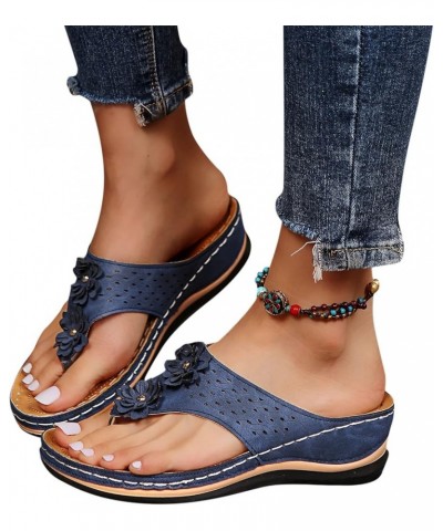 Women Ankle Strap Crossbands Low Wedges Sandals Beach Vacation Casual Boho Flat Mid-Heel Flip Flops Shoe 141-hyems-blue8 $15....