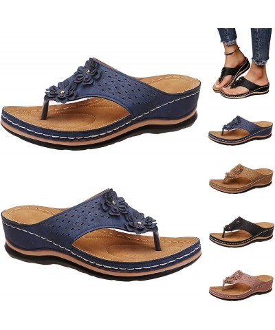 Women Ankle Strap Crossbands Low Wedges Sandals Beach Vacation Casual Boho Flat Mid-Heel Flip Flops Shoe 141-hyems-blue8 $15....