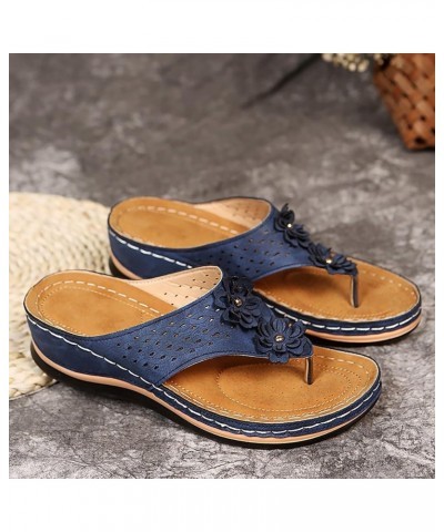 Women Ankle Strap Crossbands Low Wedges Sandals Beach Vacation Casual Boho Flat Mid-Heel Flip Flops Shoe 141-hyems-blue8 $15....