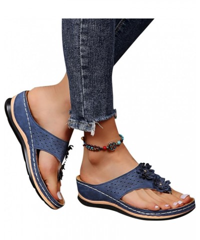 Women Ankle Strap Crossbands Low Wedges Sandals Beach Vacation Casual Boho Flat Mid-Heel Flip Flops Shoe 141-hyems-blue8 $15....