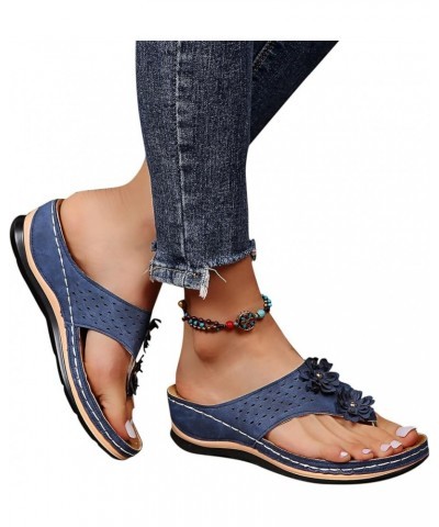 Women Ankle Strap Crossbands Low Wedges Sandals Beach Vacation Casual Boho Flat Mid-Heel Flip Flops Shoe 141-hyems-blue8 $15....