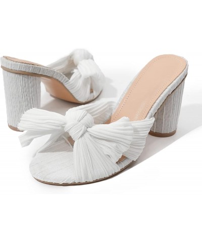 Open Toe Spring Summer Beach Sandals for Women Lace Bowknot Wedding Sandals Chunky High Heel Slippers S White $28.60 Athletic...