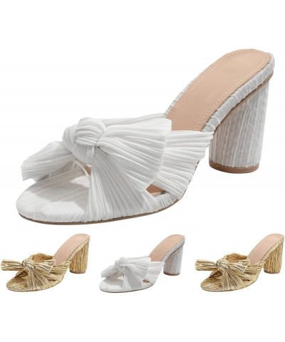 Open Toe Spring Summer Beach Sandals for Women Lace Bowknot Wedding Sandals Chunky High Heel Slippers S White $28.60 Athletic...