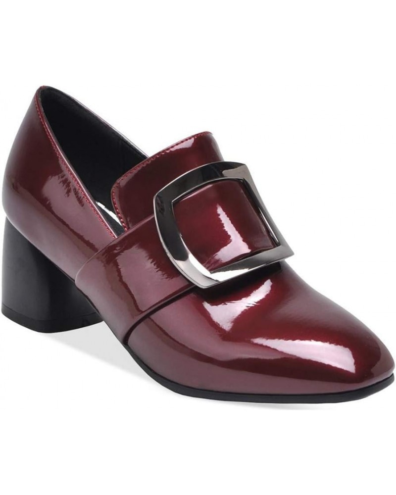 Women Block Heel Shoes Square Toe Buckle Decor Spring Autumn Comfortable Casual Office Formal Dress Pumps Shoes 42 Wine Red $...