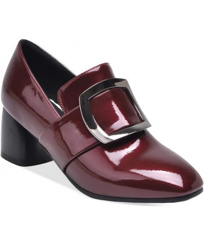 Women Block Heel Shoes Square Toe Buckle Decor Spring Autumn Comfortable Casual Office Formal Dress Pumps Shoes 42 Wine Red $...