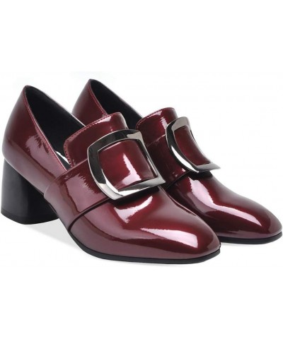 Women Block Heel Shoes Square Toe Buckle Decor Spring Autumn Comfortable Casual Office Formal Dress Pumps Shoes 42 Wine Red $...