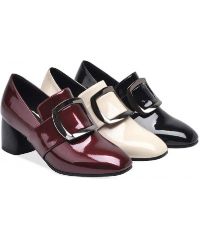 Women Block Heel Shoes Square Toe Buckle Decor Spring Autumn Comfortable Casual Office Formal Dress Pumps Shoes 42 Wine Red $...