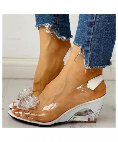 Clear Slingback Flower Rhinestone Sandals White $21.05 Sandals