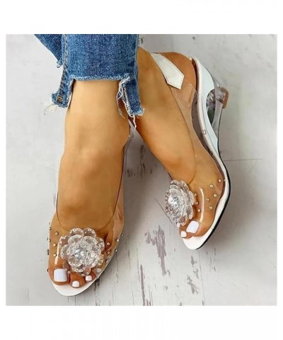 Clear Slingback Flower Rhinestone Sandals White $21.05 Sandals