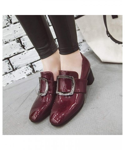 Women Block Heel Shoes Square Toe Buckle Decor Spring Autumn Comfortable Casual Office Formal Dress Pumps Shoes 42 Wine Red $...