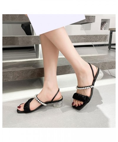 Sandals Women's Mid Heels High Heel Open Toe Roman Braided Mid Heel Outer Wear Sandals Casual Sandals for Women Summer Black ...