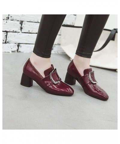 Women Block Heel Shoes Square Toe Buckle Decor Spring Autumn Comfortable Casual Office Formal Dress Pumps Shoes 42 Wine Red $...