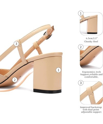 Womens Slingback Pumps Ankle Buckle Two Toned Chunky Heels Cap Round Toe Work Heels Nude $25.00 Pumps