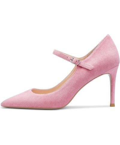 Women High Heels Pumps Pointed-Toe Mary-Jane Stiletto Pump Evening Shoes 3 Inch Heel Pink Suede $35.04 Pumps