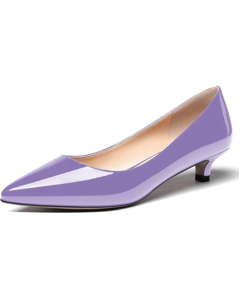 Womens Office Dress Patent Slip On Pointed Toe Kitten Low Heel Pumps Shoes 1.5 Inch Lavender $22.55 Pumps