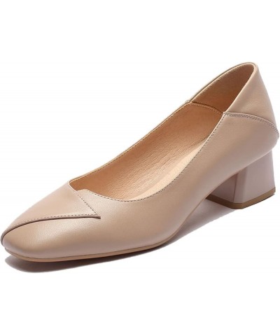 Womans Simple Closed Square Toe Non Slip Block Pump Cozy Slip-on for Ladies Office Wear Faux Leather Dress Pumps Shoes Beige ...