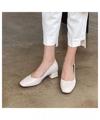 Womans Simple Closed Square Toe Non Slip Block Pump Cozy Slip-on for Ladies Office Wear Faux Leather Dress Pumps Shoes Beige ...