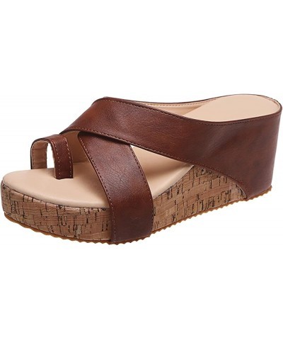 Wedge Sandals for Women Dressy Summer Low Heel Wedge Sandals Beach Solid Shoes Slip-On Casual Open Toe Wedges Slipper 8 Brown...