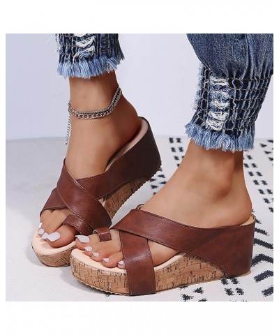 Wedge Sandals for Women Dressy Summer Low Heel Wedge Sandals Beach Solid Shoes Slip-On Casual Open Toe Wedges Slipper 8 Brown...