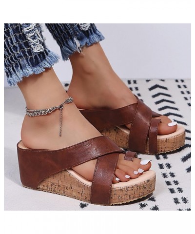 Wedge Sandals for Women Dressy Summer Low Heel Wedge Sandals Beach Solid Shoes Slip-On Casual Open Toe Wedges Slipper 8 Brown...